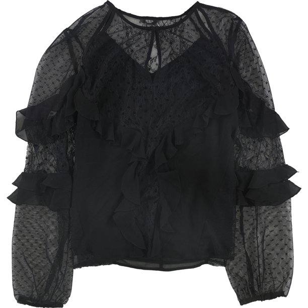GUESS Blusa de punto con volantes de enebro para mujer, negro, mediano Guess Tejer