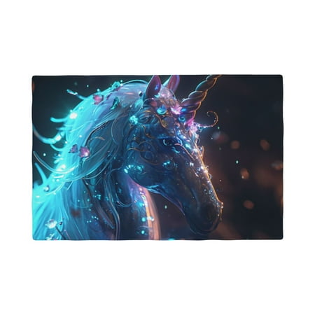 

Table Placemats Set of 4 - Crystal Pattern White Horse 12x18 In Faux Linen Double Heat Resistant Place Mats Cloth Indoor/Outdoor Placemats Washable Table Mats for Dining Kitchen Party