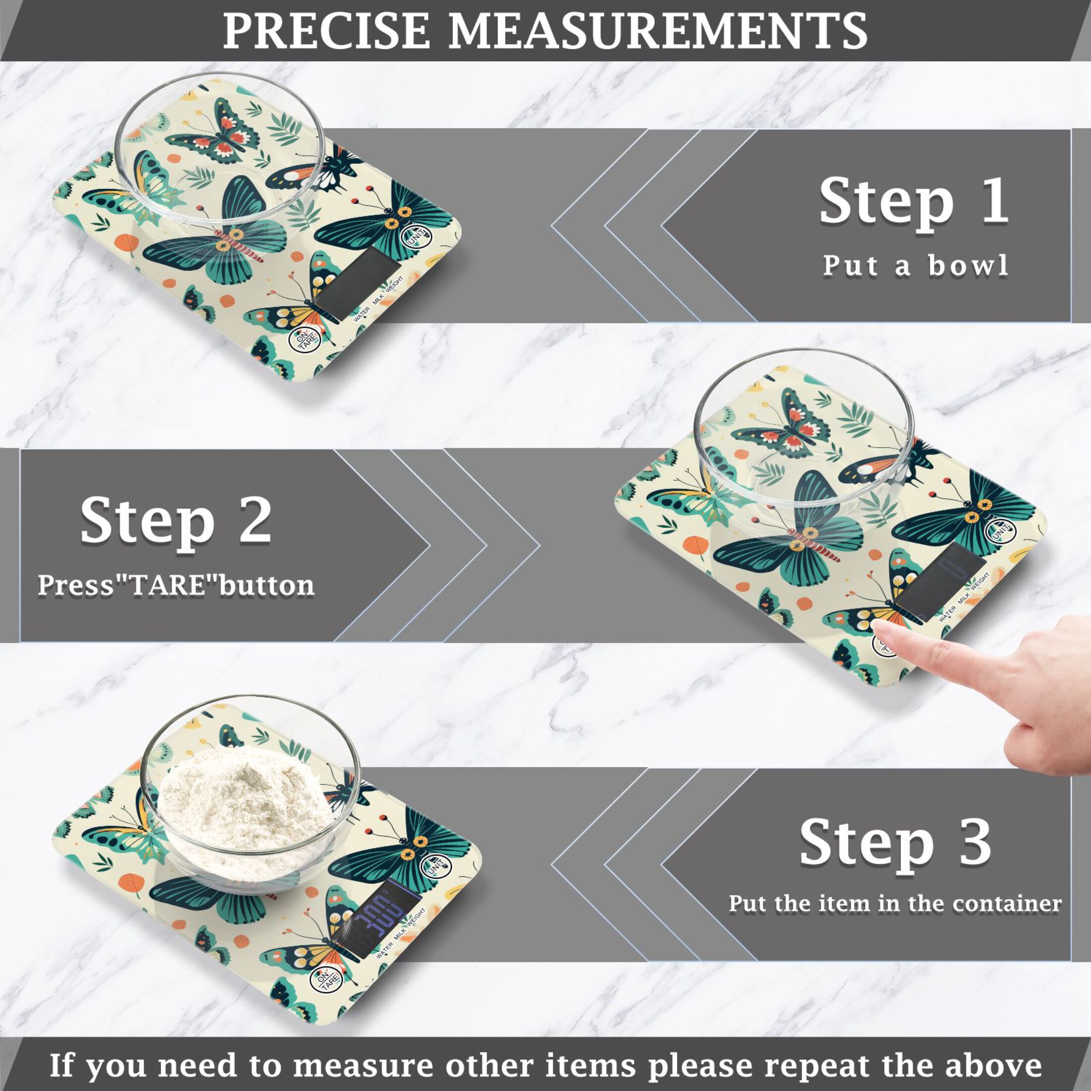 Butterflies Leaves Green Food Scale Digital Kitchen Scale Waterproof Tempered Glass Tare Function 11 lb for Baking Cooking Meal Prep