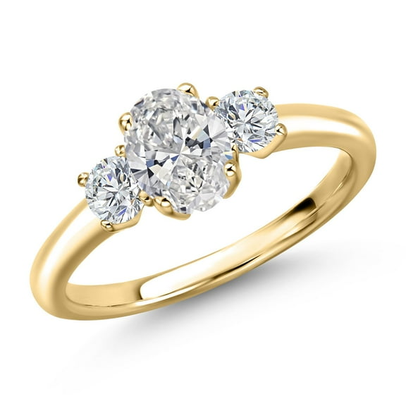Gem Stone King 10K Yellow Gold DEF Lab Grown Diamond Engagement Ring for Women | 1.04 Cttw | Oval 7X5MM | Gemstone April Birthstone | Size 5