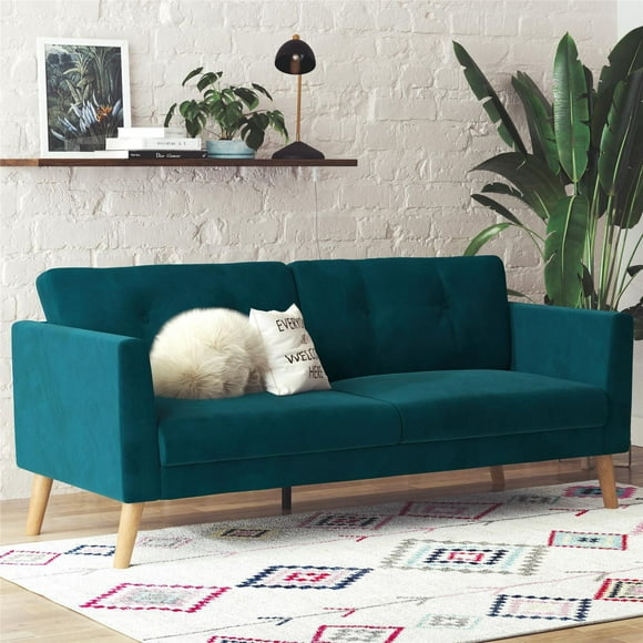 CosmoLiving Gloria Upholstered Sofa Sectional with Detachable Ottoman and Reversible Design, Blue Velvet