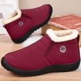 thumbnail image 4 of Women's Mne's Winter Warm Ankle Boots Comfortable Non Slip Fleece Lined Snow Booties Lightweight Slip On Walking Shoes Red Size 6, 4 of 7