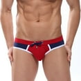 thumbnail image 2 of UTSJKR Men's Swimwear Beach Shorts Boxer Swim Trunks Swimsuit Briefs Pants Triangle Mid Rise Hollow Out Underwear Trendy Silk Shorts Red XL, 2 of 5