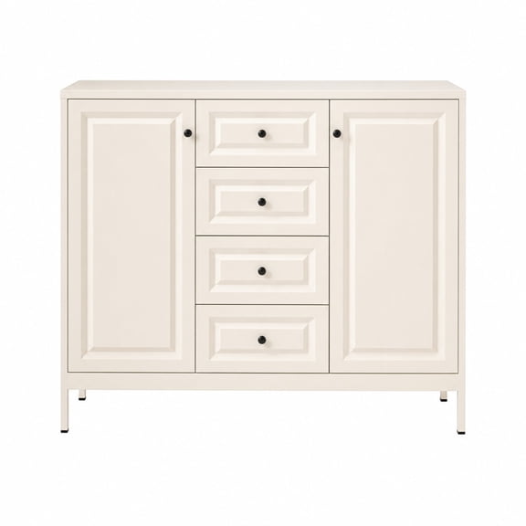 Necaces 40.16" Storage Sideboard Buffet Cabinet, Freestanding Steel Pantry Cabinet with 4 Drawers and Adjustable Shelves, Beige Kitchen Dining Room Accent Storage Console