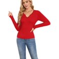 thumbnail image 2 of Women'S Ribbed Deep V-Neck Wrap Style Long Sleeve T-Shirt Casual Basic Stretch Top Red XXL, 2 of 7