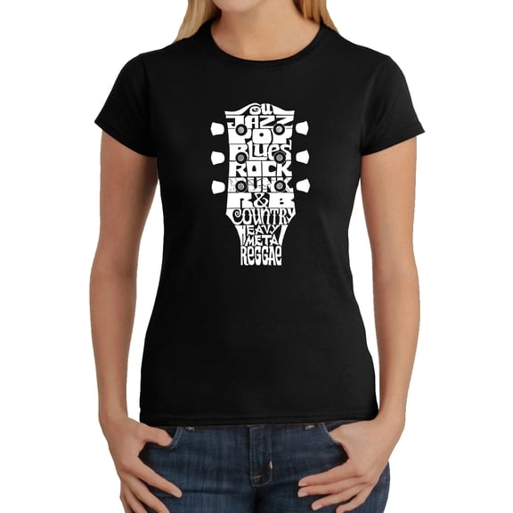 Women's Word Art T-Shirt - Guitar Head Music Genres