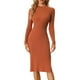 thumbnail image 1 of Vestido de Suéter con Cuello Alto para Mujer Vestido de Punto Acanalado Midi Vestido Ajustado con Abertura de Manga Larga naranja XL, 1 of 6