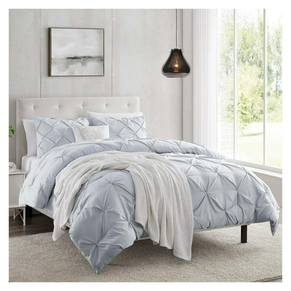 Steel Blue Duvet Cover Queen Size - Pintuck Queen Duvet Cover Set, 3 Piece Double Brushed Duvet Covers with Button Closure, 1 Pinch Pleated Duvet Cover 90x90 inches and 2 Pillow Shams 07 - Steel Blue