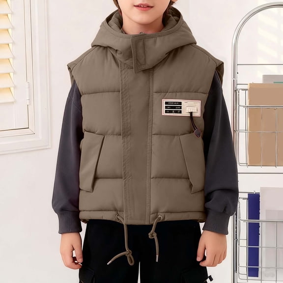 Wangmeiwg Warm Boys Down Vest Outerwear for Autumn Winter Seasons Lightweight Insulated Sleeveless Jacket 6-7 Years Khaki