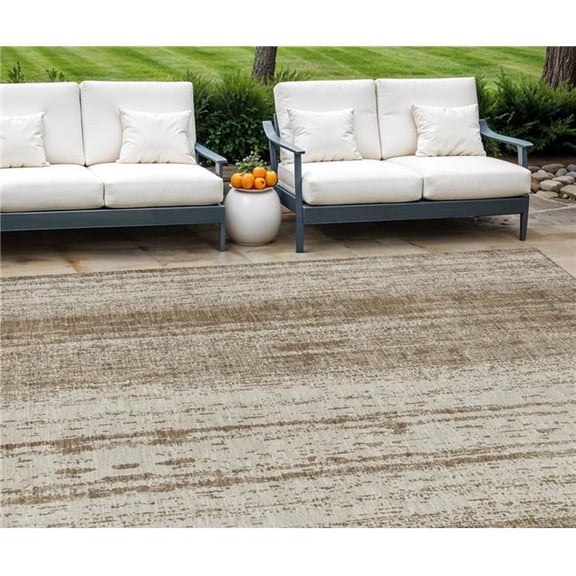HomeRoots 589864 9 x 12 ft. Striped Washable Indoor & Outdoor Rectangle Area Rug, Brown & Ivory