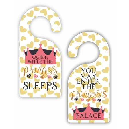Quiet While the Princess Sleeps - You May Enter the Princess's Palace - Novelty Girls Room Door Sign Hanger - Double-Sided - Hard Plastic - Glossy Finish