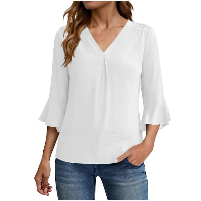 Camisas de Manga Larga de Ajuste Seco para los Hombres Color Sólido V-Cuello Ruffle Manga Blusa de Gasa, Camisas de Manga Larga Casual de las Mujeres Primavera Moda Superior