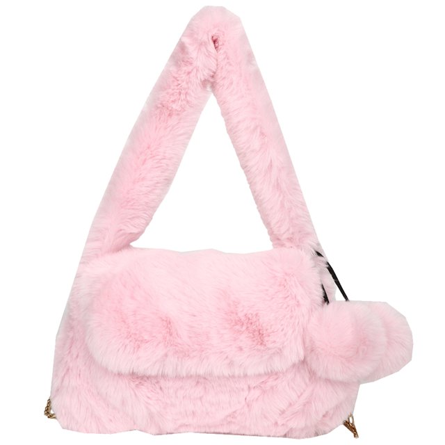 Bolsa Hobo De Felpa Bolso elegante con cadena para mujer, bolso esponjoso de piel sintética para axila con colgante, bolso para citas para mujer