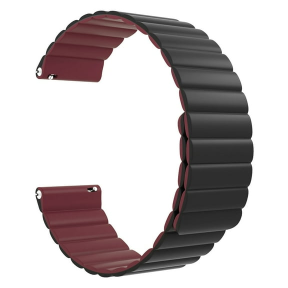 Watch Strap, Double Color Silicone Magnetic Smartwatch Band for Samsung Galaxy Watch 4, 42mm Active 2 40mm 44mm Gear S2 Vivoactive 3 Vivomove HR Forerunner 645 245 S40 GT2 (20mm, Black & Wine Red)