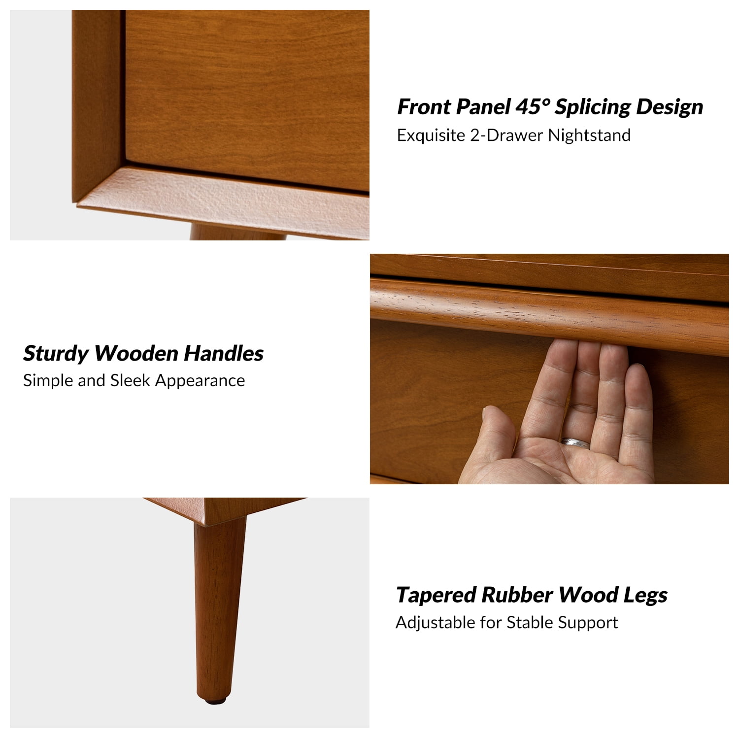 26" Tall 2-drawer End Table with Charging Station Table for Living Room Acron