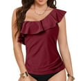 thumbnail image 2 of Jdkau Women's One Shoulder Tankini Tops Ruffle Tummy Control Bathing Suits Swimsuit Beach Resort Wear（RD1,S）, 2 of 6