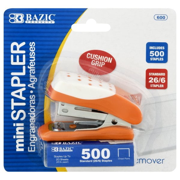 Bazic Products Mini Stapler 500 Count Staples, Color May Vary 60012