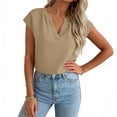 thumbnail image 4 of Edvintorg Womens Short Sleeve Tops Loose Fit Lightweight V Neck Casual Shirts Summer Clothes for Women Khaki XXL, 4 of 6