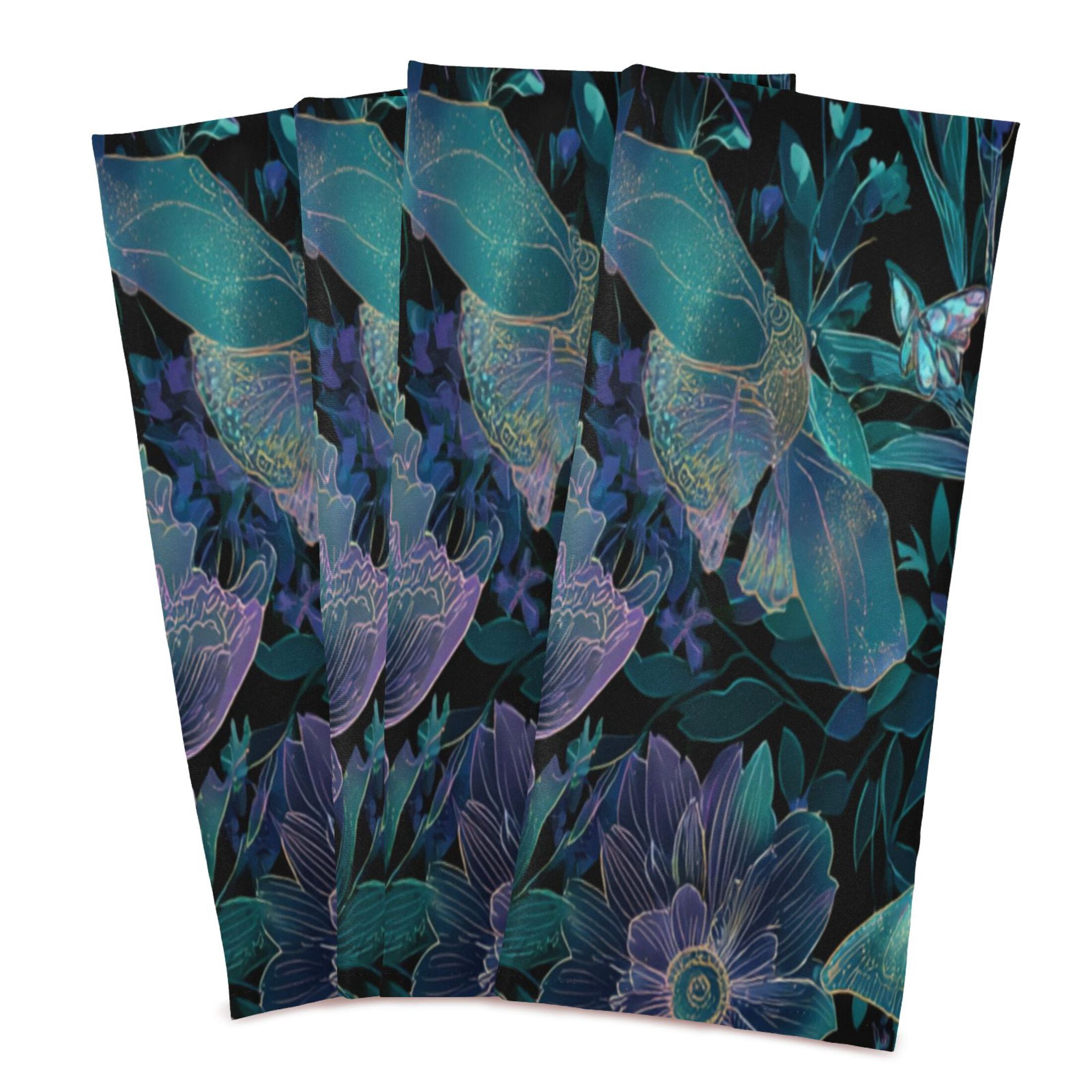 Qxltty Fluorescent Blue Butterfly Kitchen Towels 28 x 18 Inch Set of 6 Soft Cotton Linen Feel Dish Towels with Hanging Loop for Drying, Cleaning & Decor