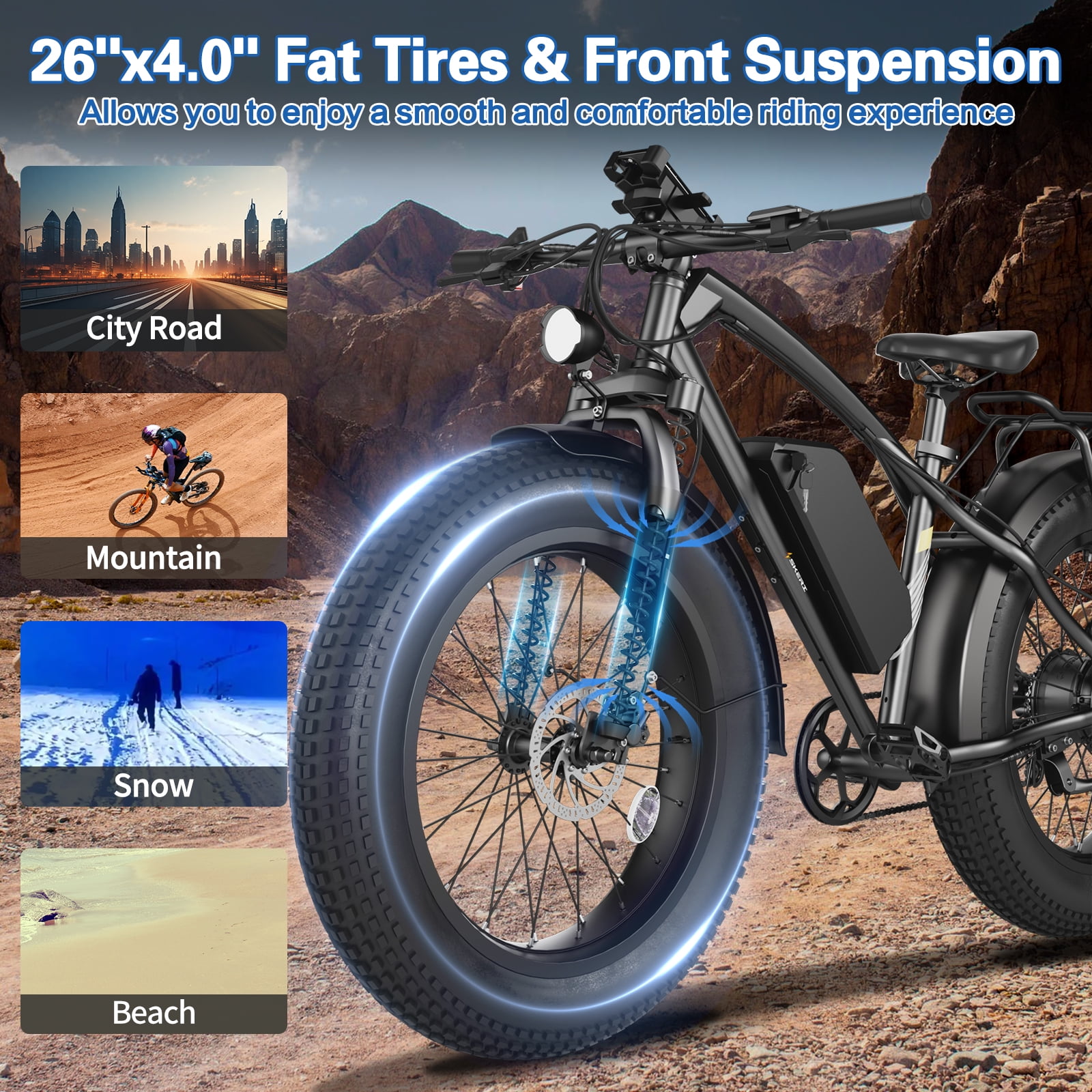Skeri Electric Bike for Adults 26", 1000W (2000W Peak) E-Mountain Bike 48V 20.5AH UL2849