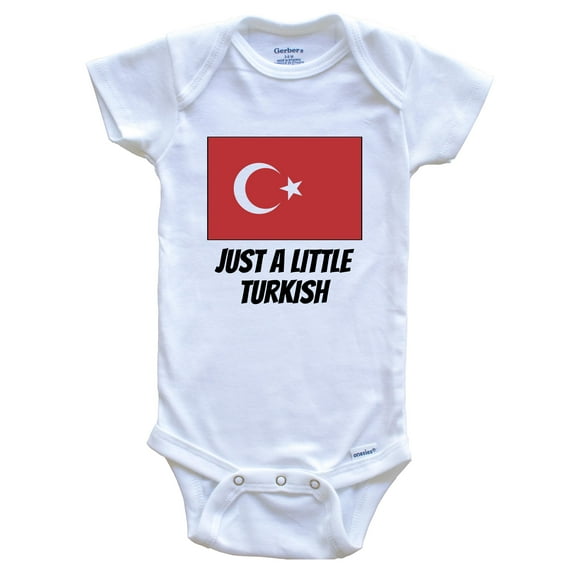 Just A Little Turkish Cute Turkey Flag Baby Bodysuit, 0-3 Months White