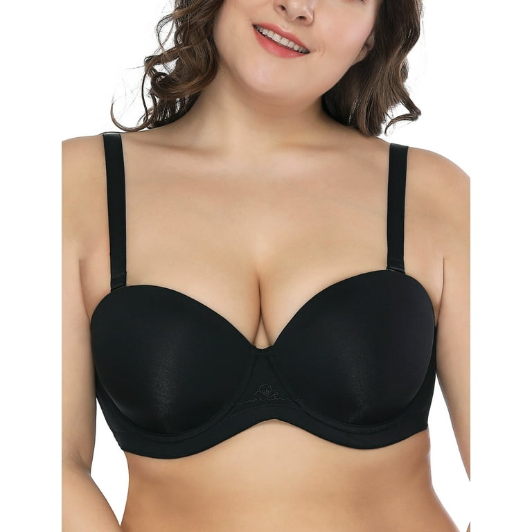 Deyllo Women's Strapless Push Up Full Cup Plus Size Underwire