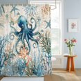 thumbnail image 4 of Shower Curtains for Bathroom, Coastal Octopus Waterproof Fabric Shower Curtain, Vintage Summer Beach Coral Ocean Decorative Bathroom Curtain for Bathtub, 36"x72", No Hooks Included, 4 of 9