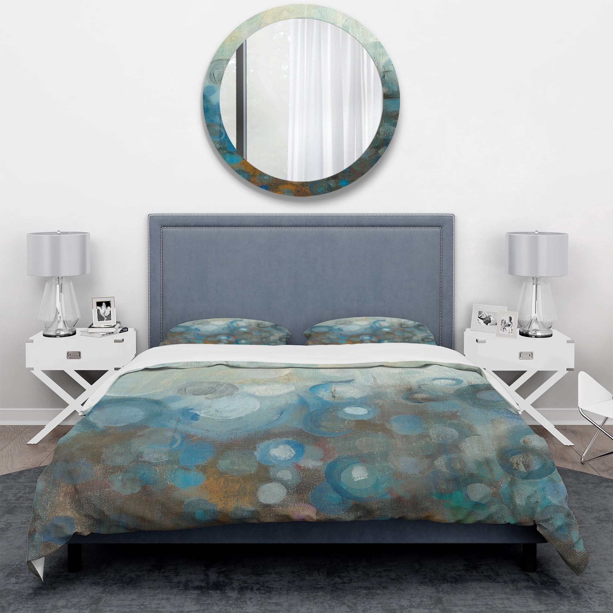 Designart 'Blue and Bronze Dots on Glass I' Geometric Duvet Cover Set