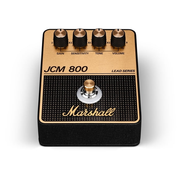 Pedal de overdrive/distorsión Marshall JCM800 negro y dorado