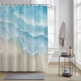 thumbnail image 4 of Ocean Beach Shower Curtains for Bathroom, Gradient Light Blue Ocean Waves Beige Beach Washable Fabric Shower Curtain with Hooks Waterproof Bathroom Decor Sets, 72 x 78 Inches, 4 of 9