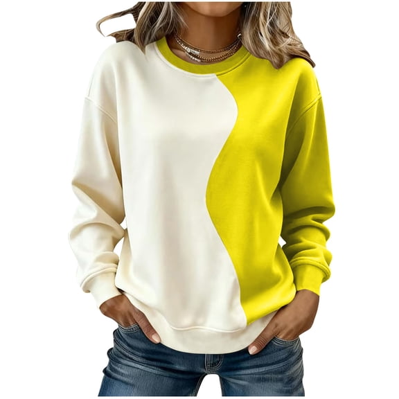 BUIGTTKLOP Crewneck Sweatshirts for Women Long Sleeve Shirts Color Block Loose Fitted Pullovers