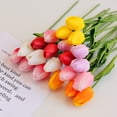 thumbnail image 3 of 9 piezas de tulipanes artificiales de color naranja, flores falsas, tallos de tulipán de tacto real, tulipanes de poliuretano para Pascua, corona de primavera, arreglo floral, centro de mesa, ramo de boda, decoración de mesa de cumpleaños, 14 pulgadas de alto ER, 3 of 5