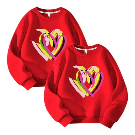 Bnwani Kids Sweatshirt Girls Cotton Crew Neck Long Sleeve Sports Sweatshirt Hearts Tops Pullover