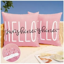 Outdoor Pillow Covers 18x18 Inch Set of 2 Hello Sunshine Decor Pink Waterproof Throw Pillow Covers Summer Outdoor Waterproof Pillow Covers Decor for Patio Funiture Garden Sofa Couch 020F18
