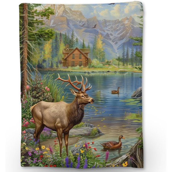 Majestic Deer Blanket, Soft Warm Lightweight Animal Flannel Throw Blanket for Couch, Bed, Travel & Outdoor, Cozy Fluffy Fuzzy Blankets for Women Men, Home Decor 80×60 in