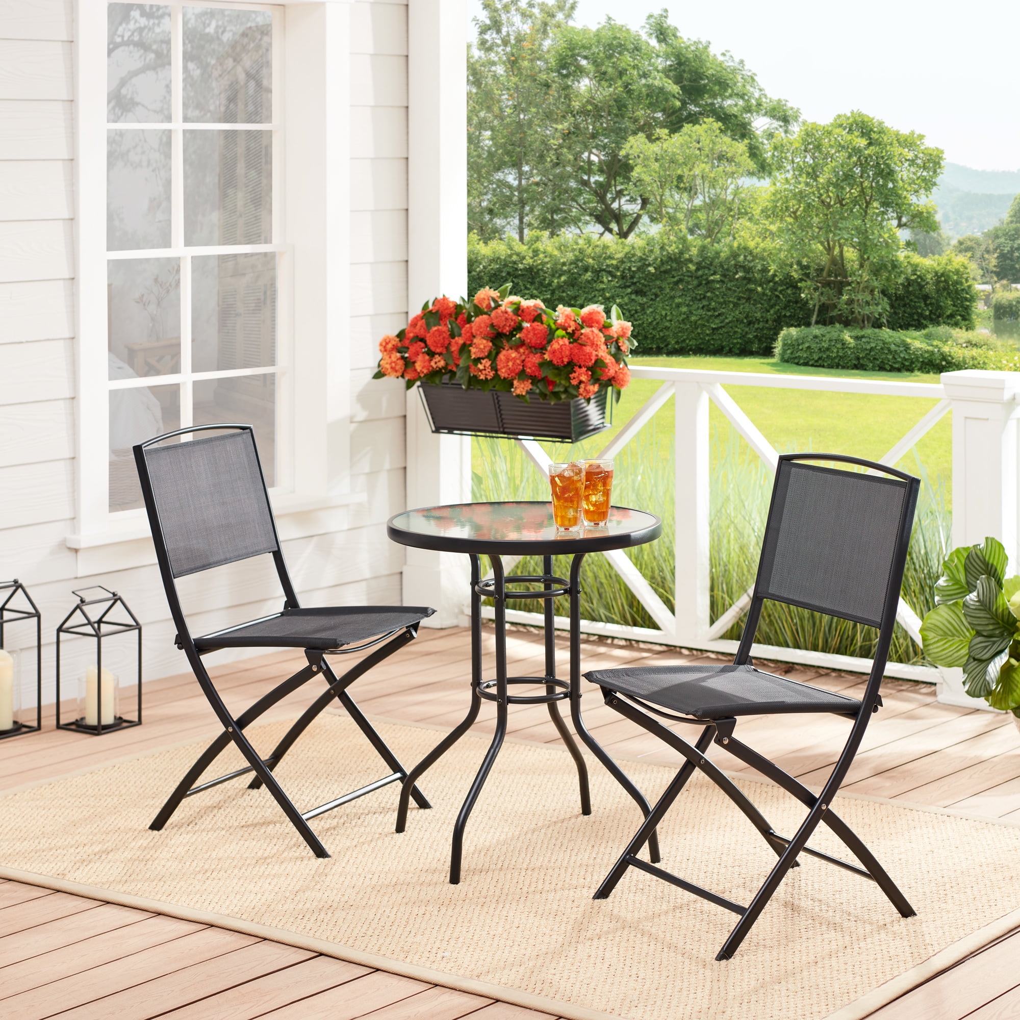 3 Pcs Bistro Set Garden Backyard Table Folding Chairs Outdoor Patio Furniture 