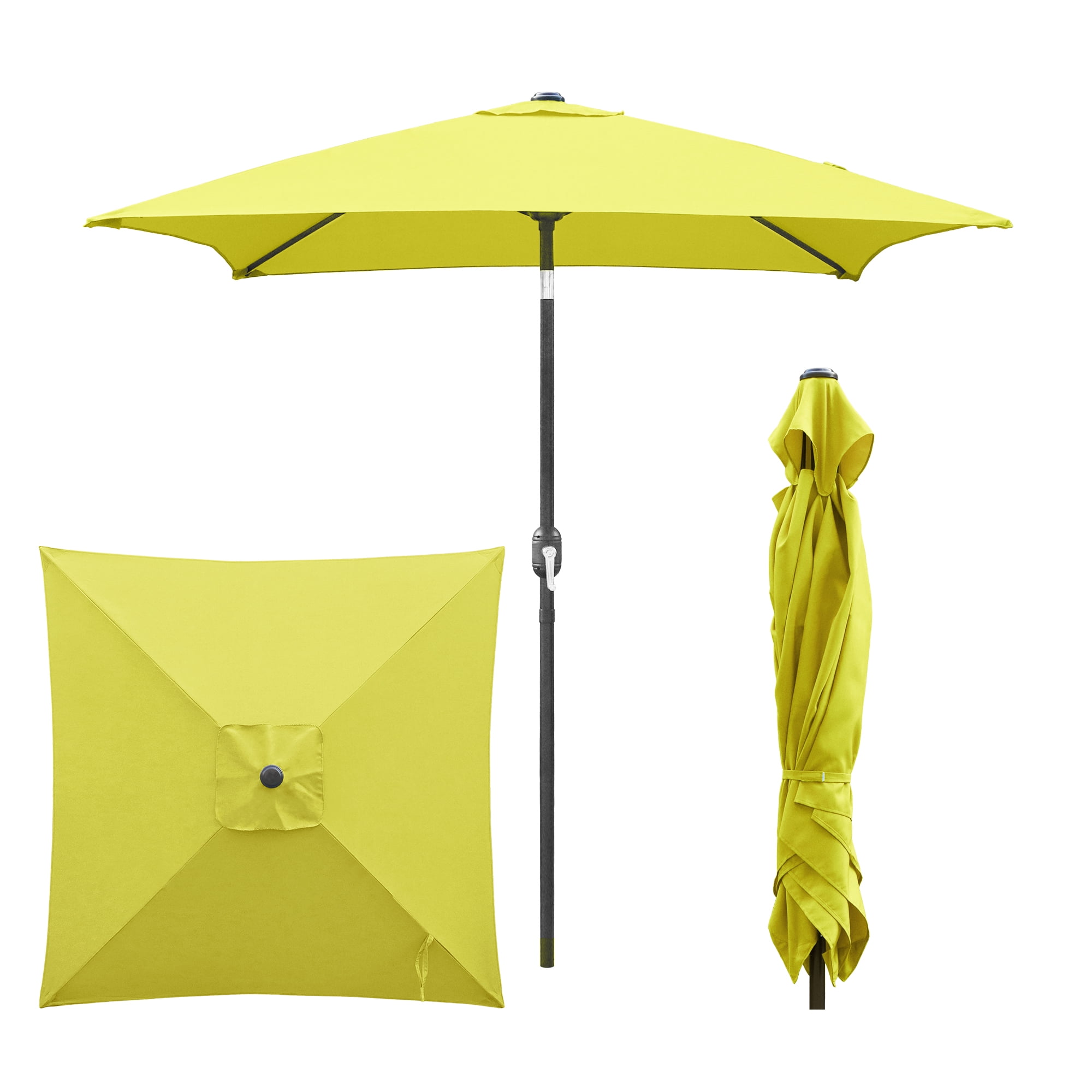 Abble 6.5FT Square Outdoor Patio Umbrella with Push Button Tilt and Crank Handle, Market Umbrella for Garden Deck Backyard Pool, Yellow