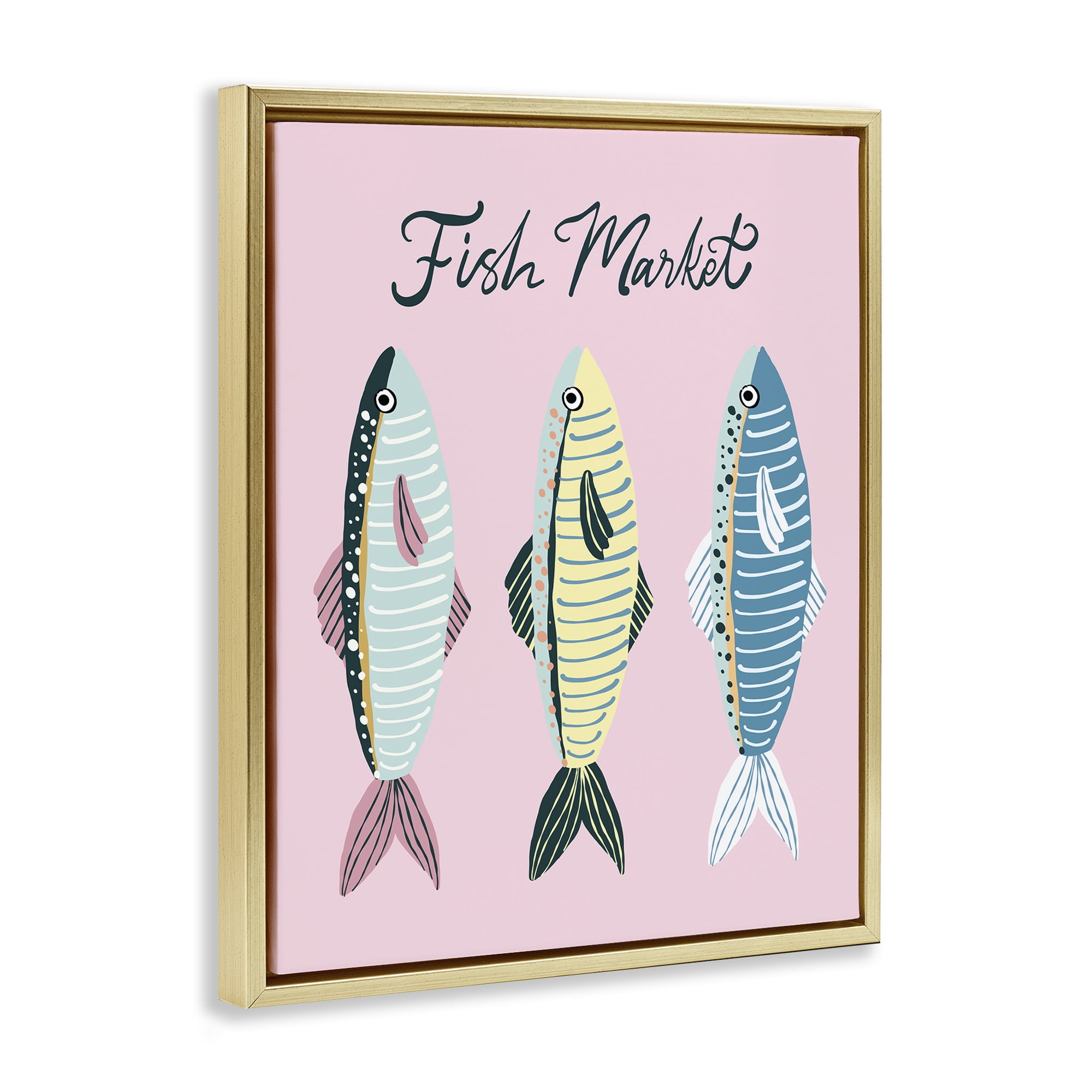 Stupell Industries Quirky Coastal Fish Market Gold Framed Floater Canvas Wall Art, design by Hey Bre! Creative Studio