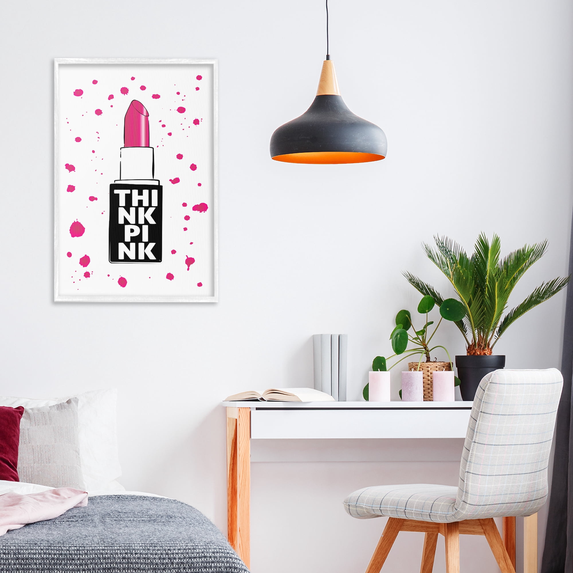Stupell Industries Think Pink Lipstick White Framed Giclee Art, design by Martina Pavlova