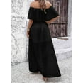 thumbnail image 5 of Women'S Off Shoulder Dot Maxi Dress Ruffle Corset Tassel High Waist Sundress Split Solid Casual Long Dress Black S, 5 of 6