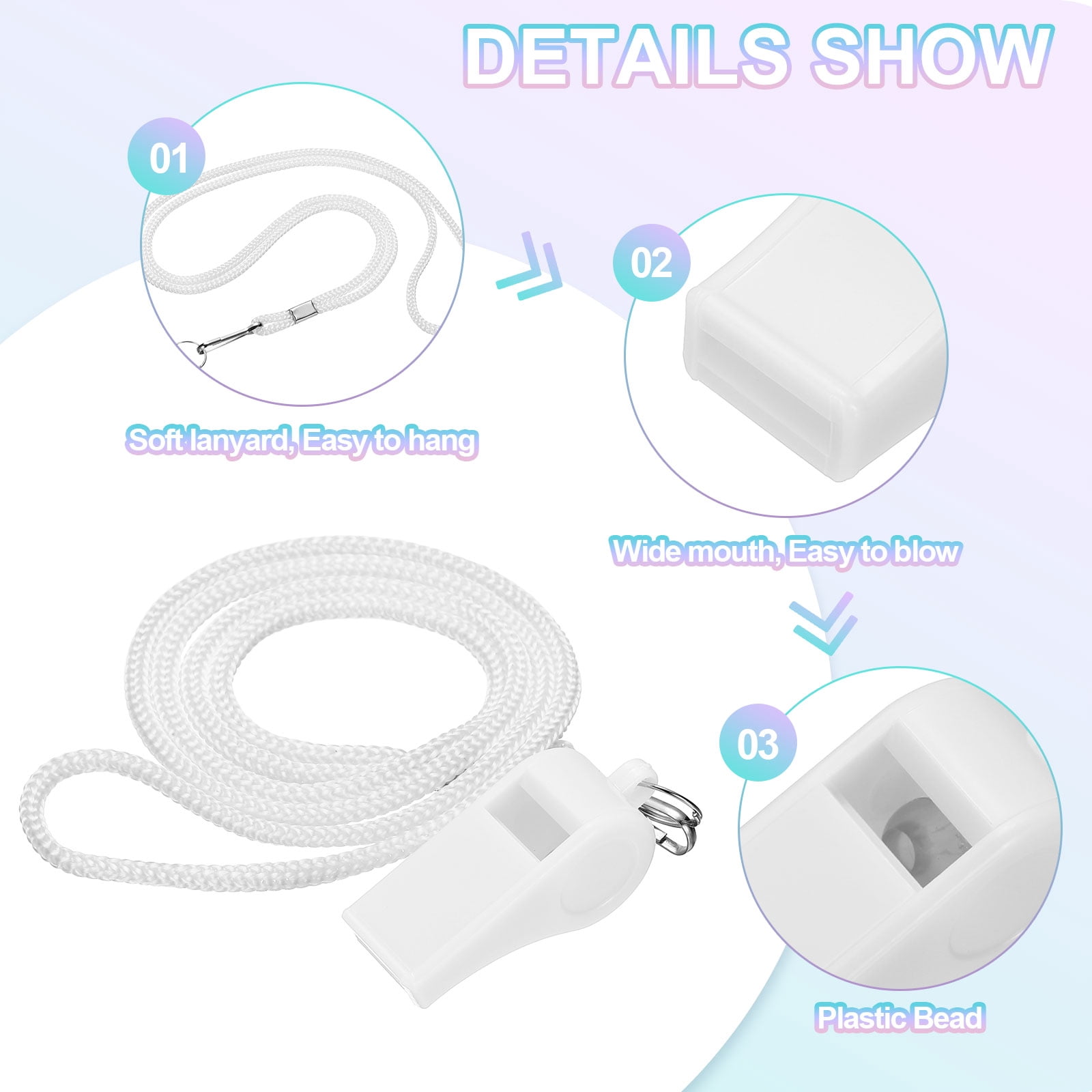 Uxcell Plastic Whistles with Lanyard, Training Sports Gather Whistles Loud Crisp Sound Colorful Bulk Whistle 20 Pcs & White -Fitting for (Coaches/Referee/Outsides/Team Events)