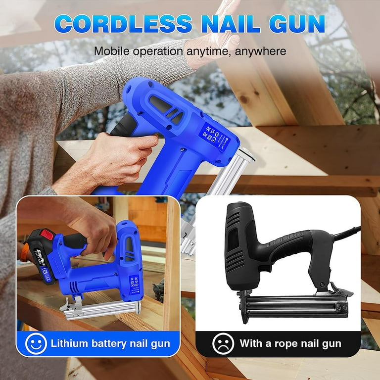 Nail Gun Battery Powered 2 in 1 Brad Nailer Staple Gun for Wood Heavy Duty Electric Nailer for Craft Furniture Construction 100 Staples 100