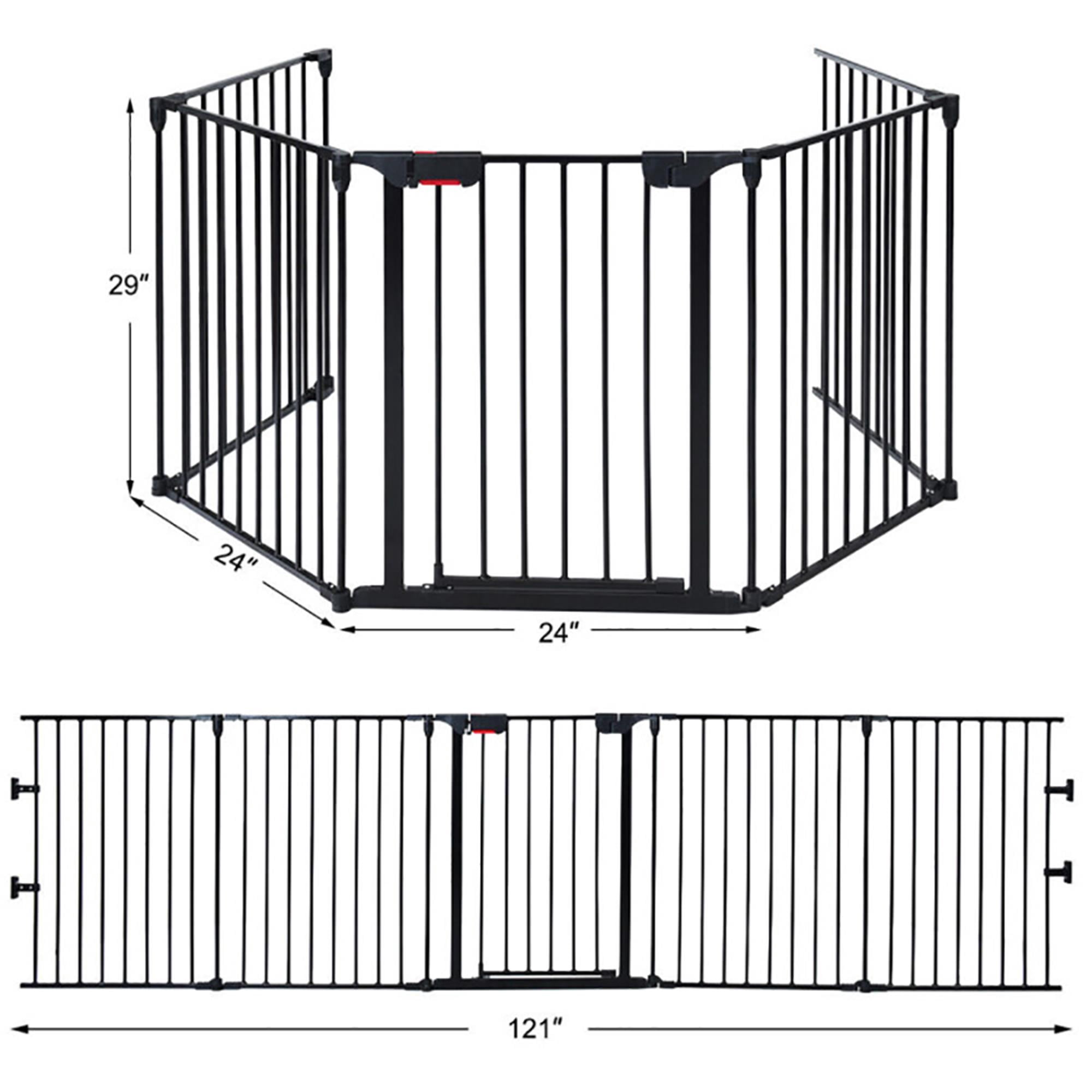 Demi Bonn 121" Wide Configurable Dog Fence, Fireplace Safety Fence, Adjustable 5-Panel Metal Play Yard for Toddler/Pet/Dog, Black