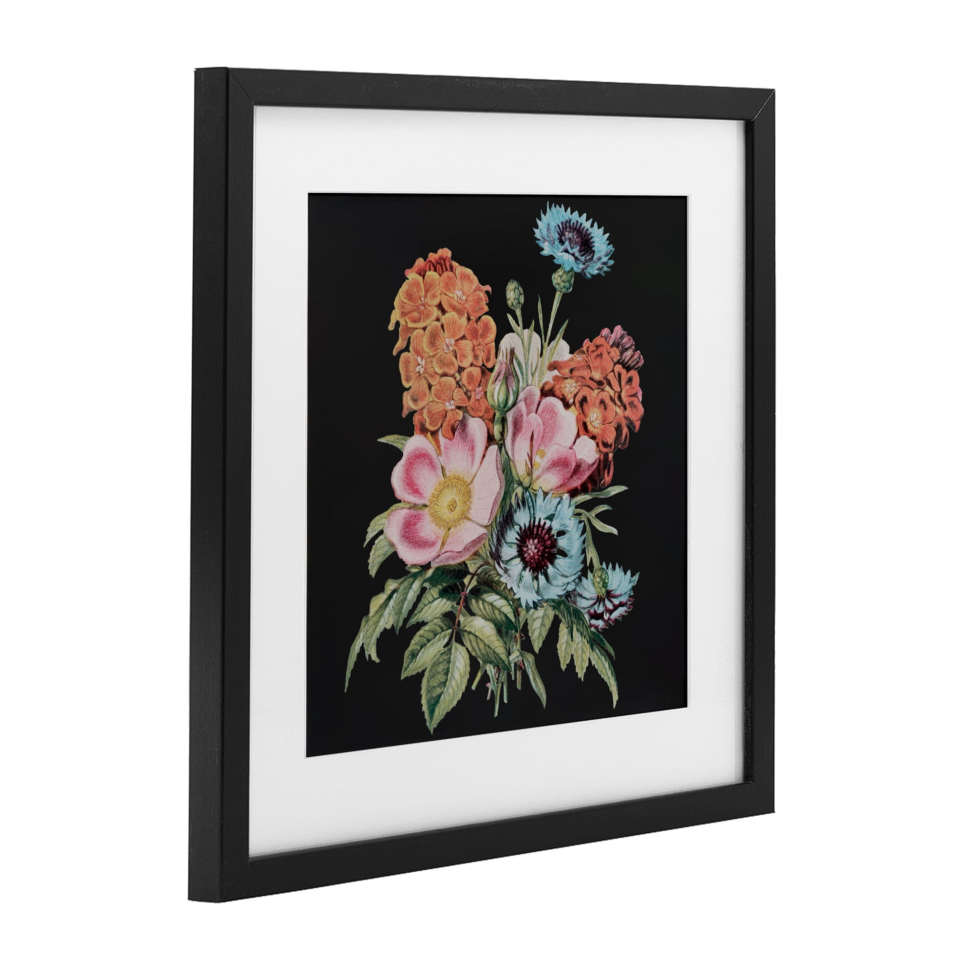 Stupell Industries Vintage Bouquet Study over Black Black Framed Print Under Glass, design by Dan Meneely