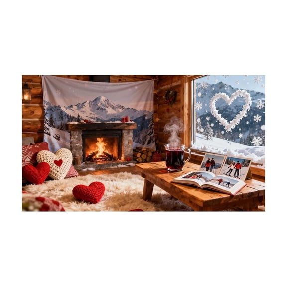 Festive Valentine's Day Tapestry Wall Decor, Large Polyester Fabric Hanging with Heart Pattern for Living Room Bedroom, Machine Washable Home Decoration