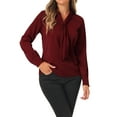 thumbnail image 4 of INSPIRAR CHIC Blusas de Manga Larga para Mujeres Chifón Plisado con Cuello de Lazo Camisa de Oficina Talla M Rojo Oscuro, 4 of 6