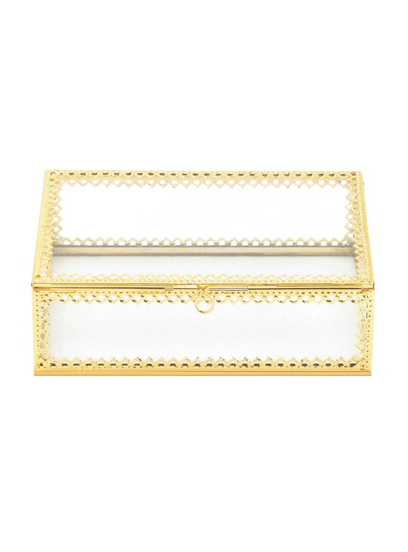 Zingz & Thingz 9.5" Clear and Gold Motif Rectangular Keepsake Jewelry Box