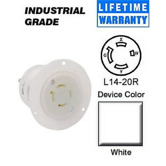 Leviton 2416 Flanged Outlet Locking Blade L14-20R 20A 125/250V 3P4W Grounding - White