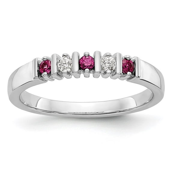 14K White Gold Ring Band Gemstone Diamond Round Ruby Red