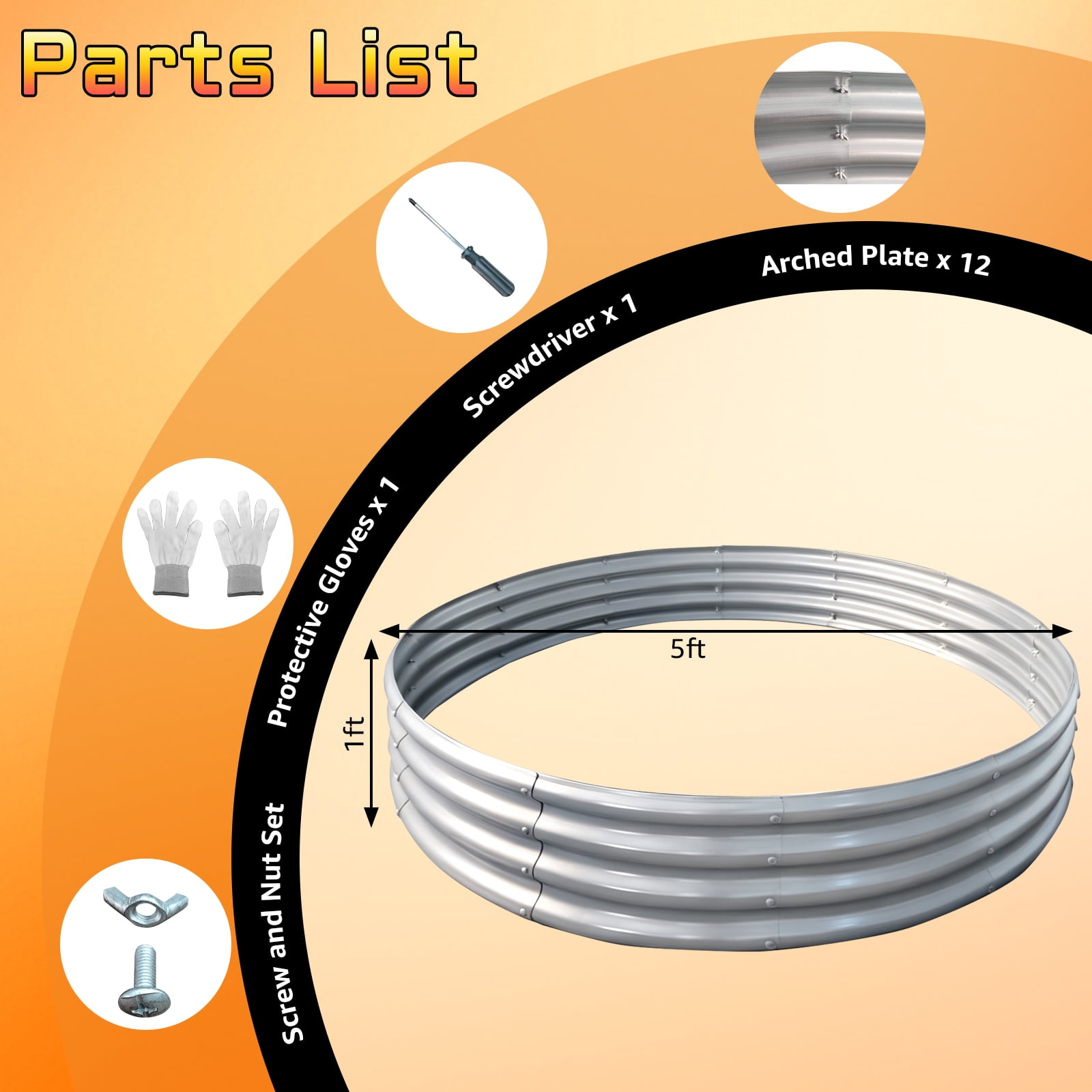 Jacgood 5FT Diameter Camp Fire Ring Pit, Large Round Galvanized Steel Fire Pit, Heavy Duty Steel Fire Pit Silver for Backyard, Camping, Bonfire，59in Diameter